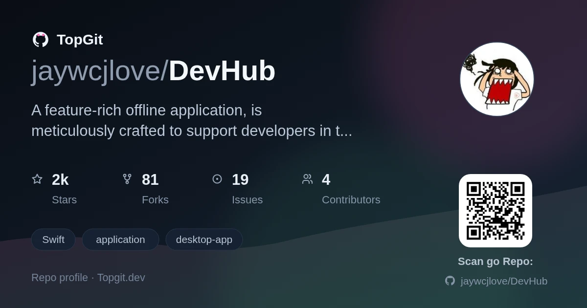 TopGit repo profile image for jaywcjlove/DevHub