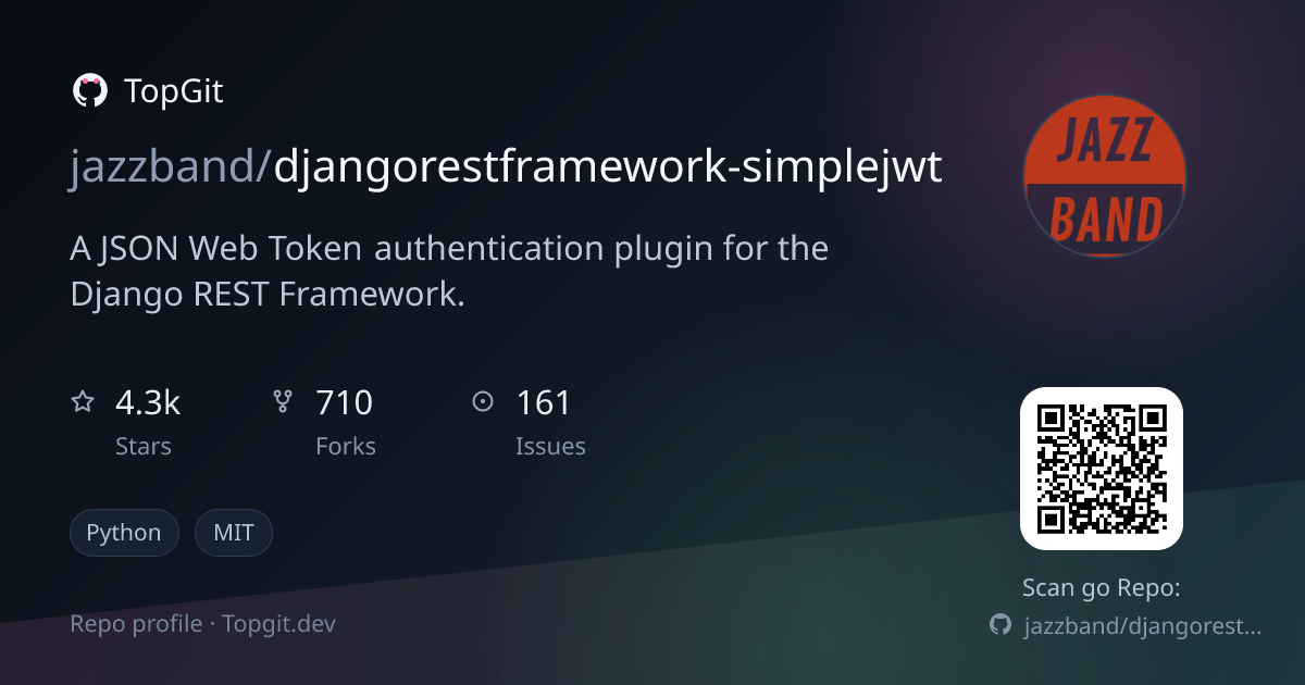 TopGit repo profile image for jazzband/djangorestframework-simplejwt