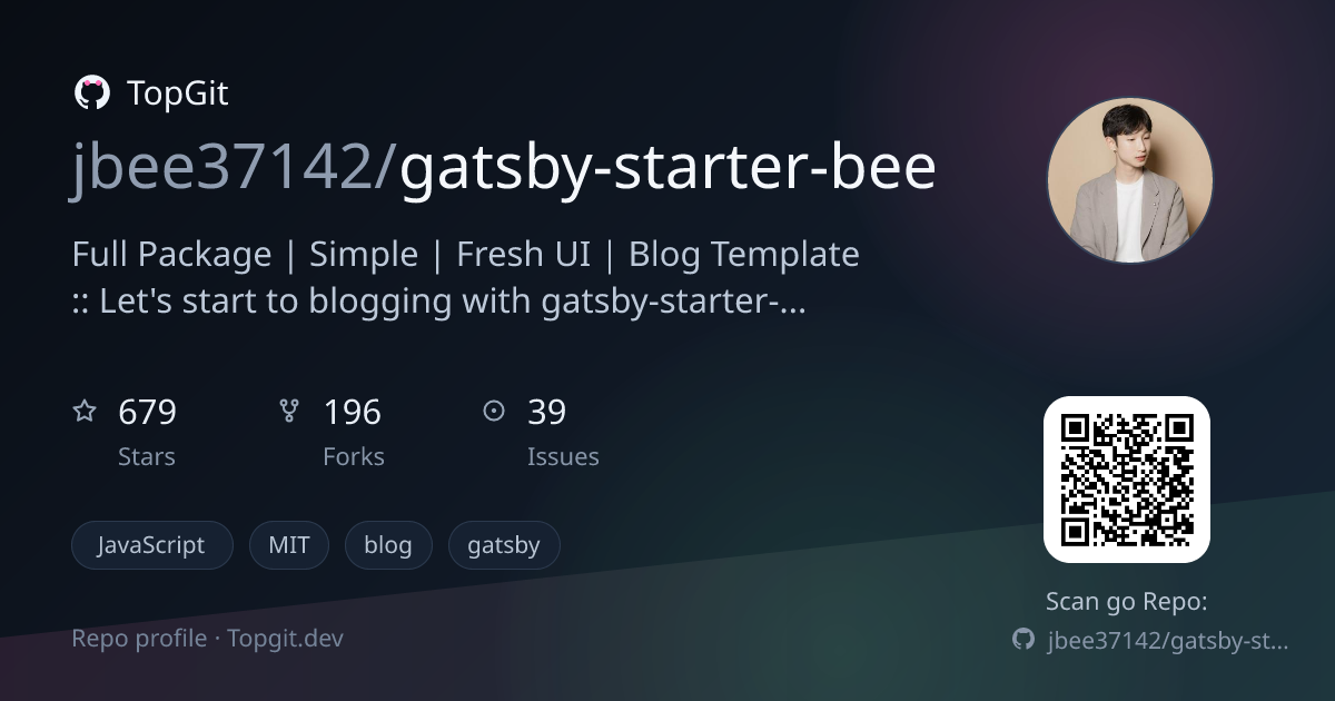 TopGit repo profile image for jbee37142/gatsby-starter-bee