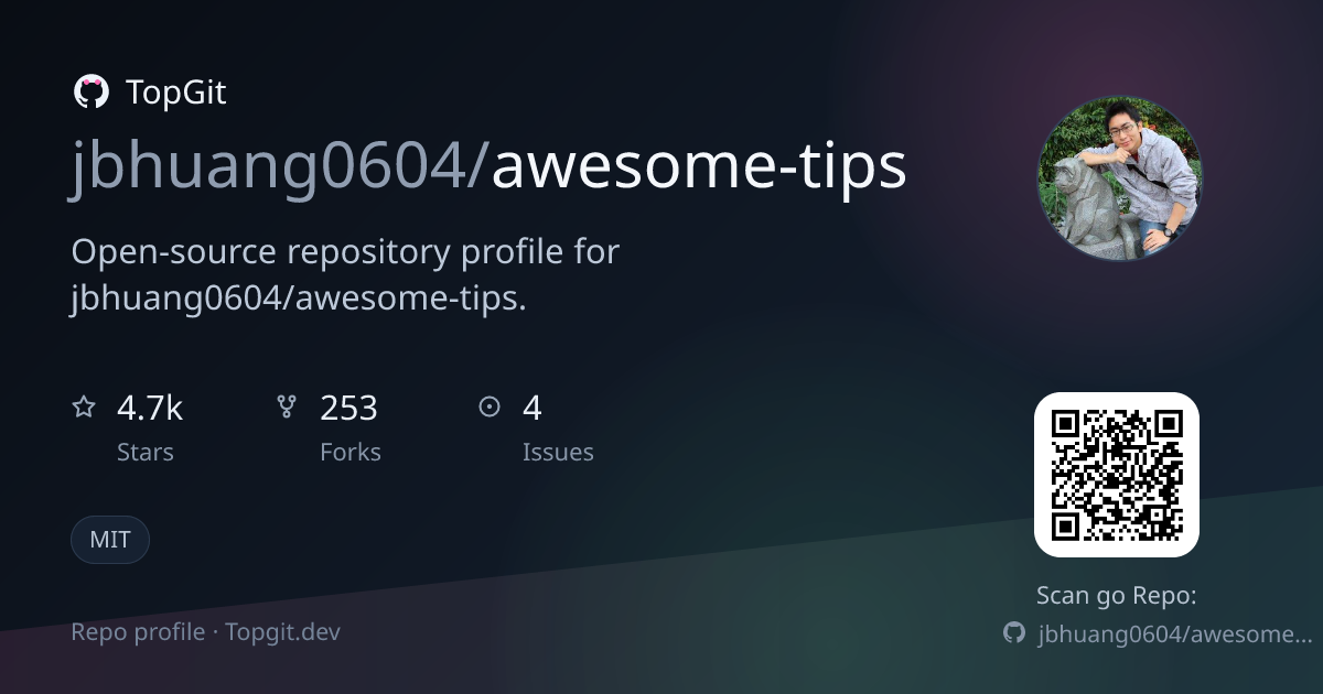 TopGit repo profile image for jbhuang0604/awesome-tips