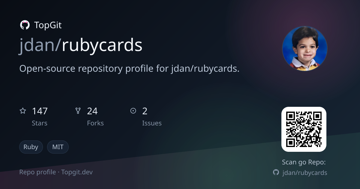 TopGit repo profile image for jdan/rubycards