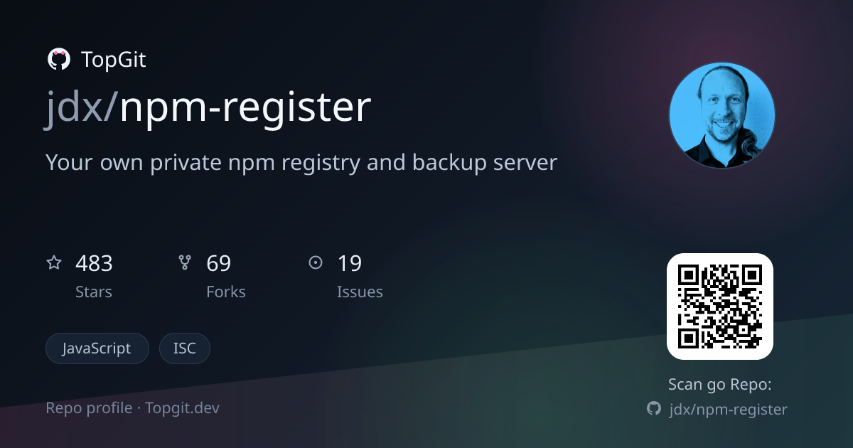 TopGit repo profile image for jdx/npm-register