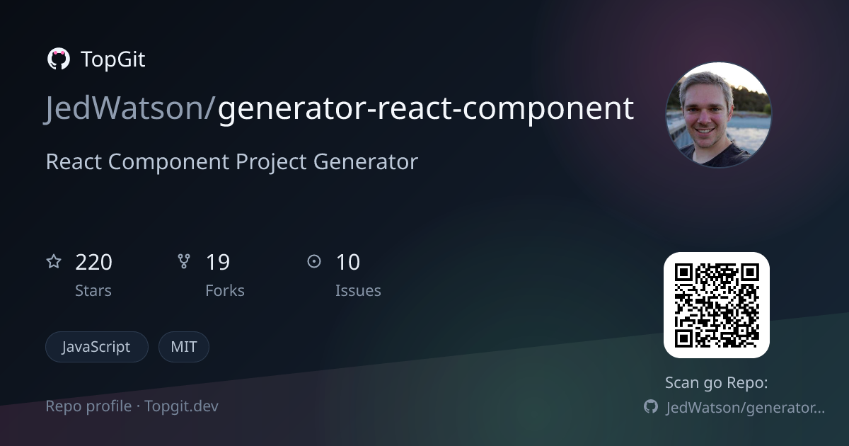 TopGit repo profile image for JedWatson/generator-react-component