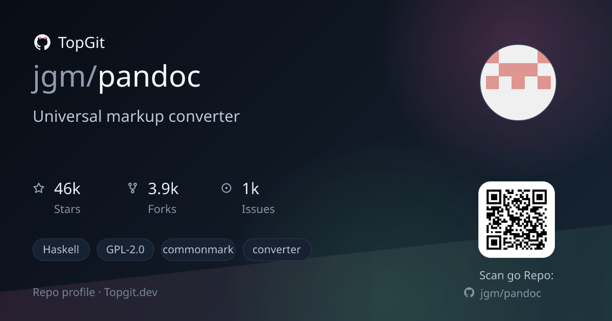 TopGit repo profile image for jgm/pandoc