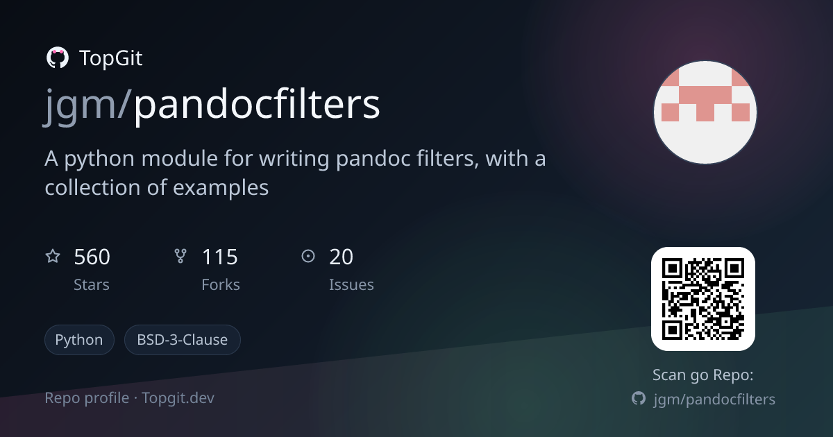 TopGit repo profile image for jgm/pandocfilters