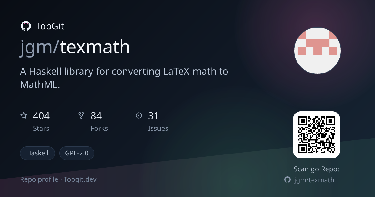 TopGit repo profile image for jgm/texmath