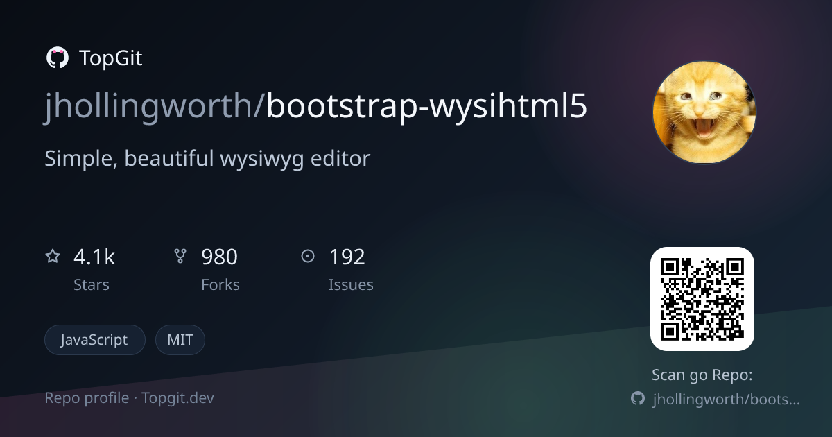 TopGit repo profile image for jhollingworth/bootstrap-wysihtml5