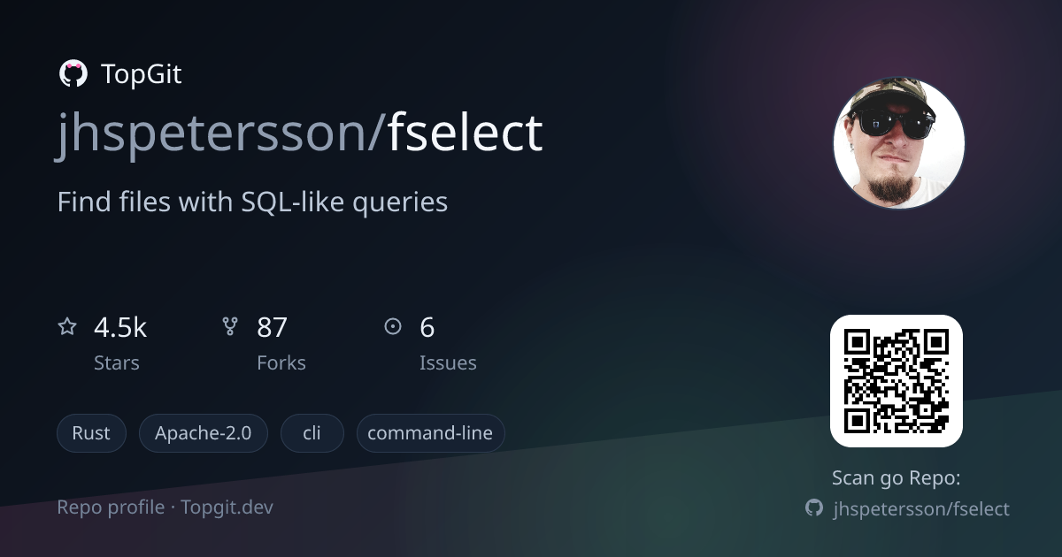 TopGit repo profile image for jhspetersson/fselect
