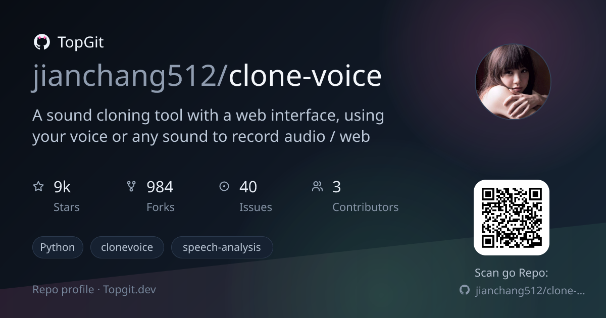 TopGit repo profile image for jianchang512/clone-voice