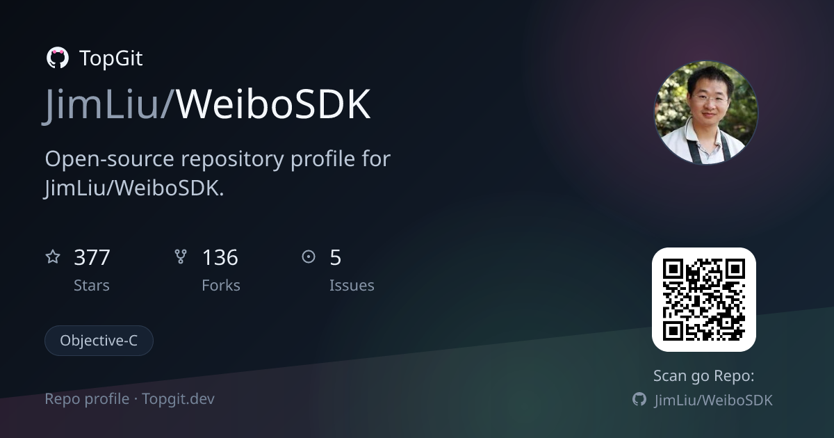 TopGit repo profile image for JimLiu/WeiboSDK