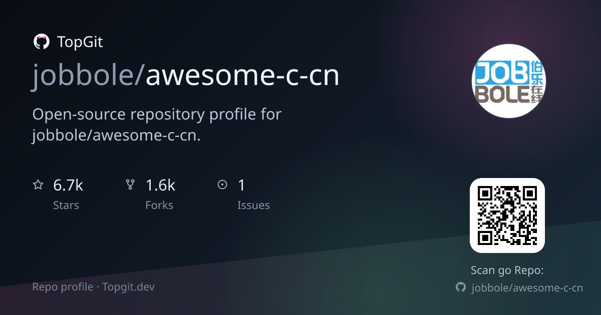 TopGit repo profile image for jobbole/awesome-c-cn