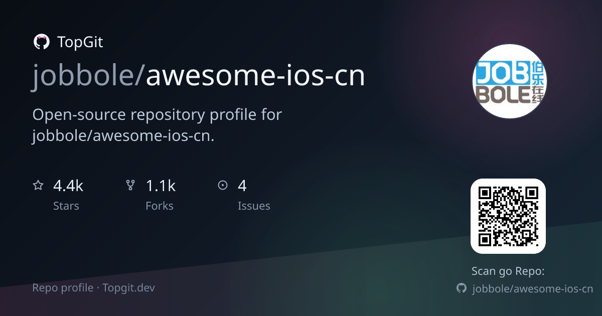 TopGit repo profile image for jobbole/awesome-ios-cn