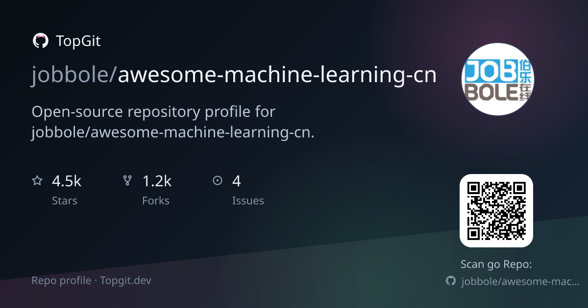 TopGit repo profile image for jobbole/awesome-machine-learning-cn
