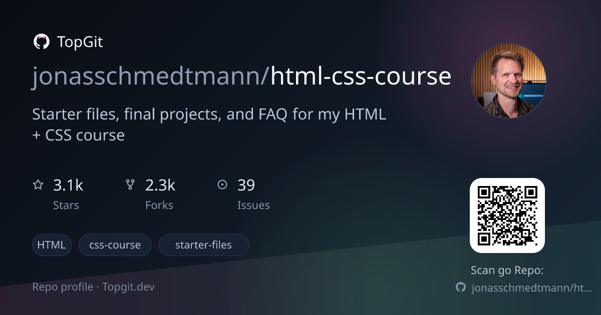 TopGit repo profile image for jonasschmedtmann/html-css-course