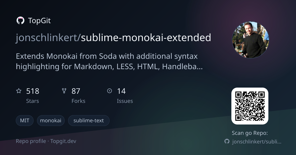 TopGit repo profile image for jonschlinkert/sublime-monokai-extended
