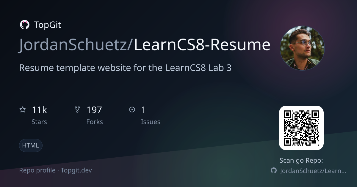 TopGit repo profile image for JordanSchuetz/LearnCS8-Resume