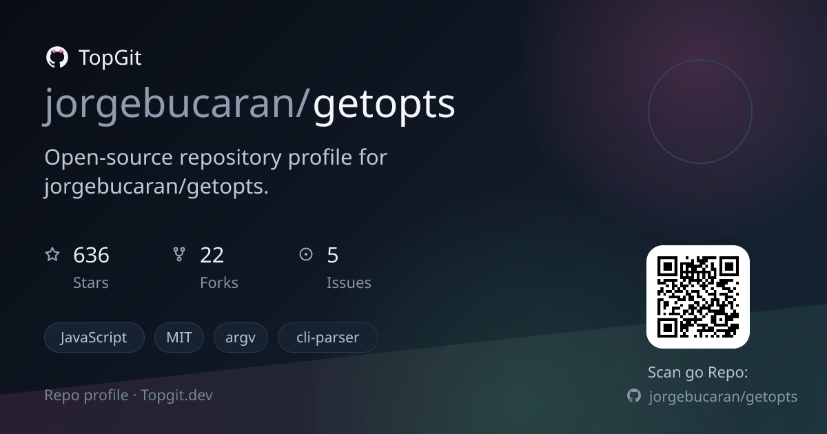 TopGit repo profile image for jorgebucaran/getopts