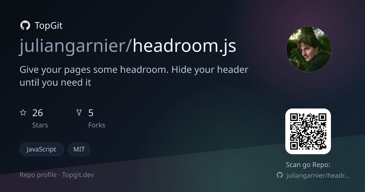 TopGit repo profile image for juliangarnier/headroom.js