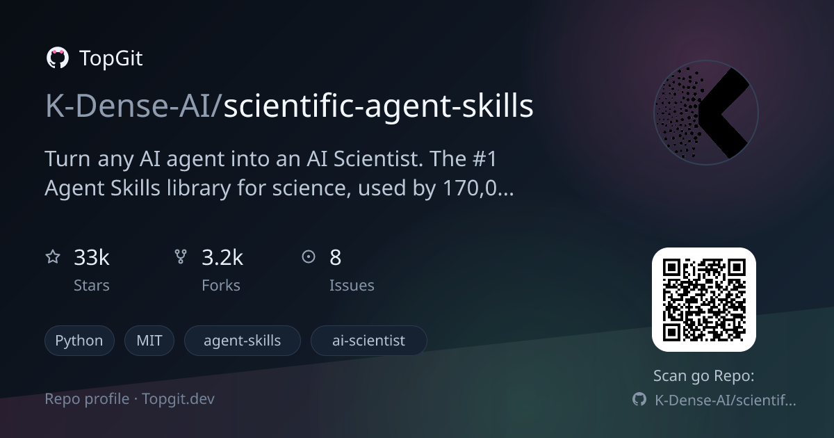 TopGit repo profile image for K-Dense-AI/scientific-agent-skills