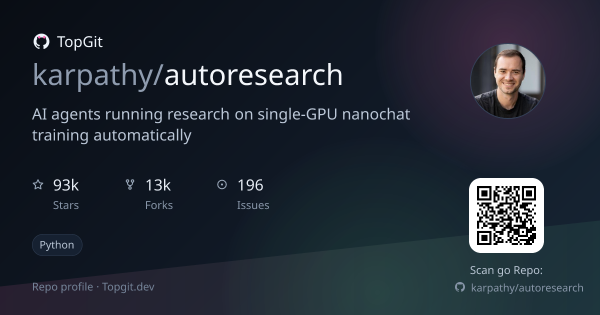TopGit repo profile image for karpathy/autoresearch