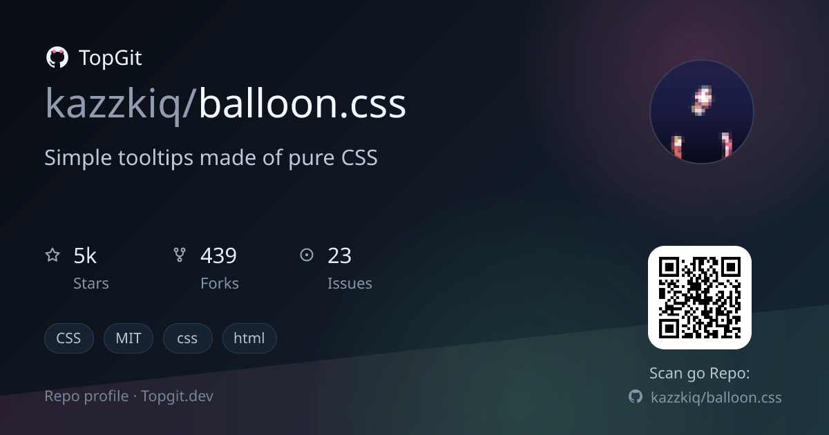 TopGit repo profile image for kazzkiq/balloon.css