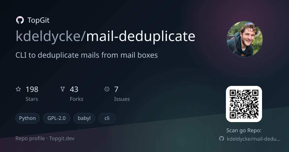 TopGit repo profile image for kdeldycke/mail-deduplicate