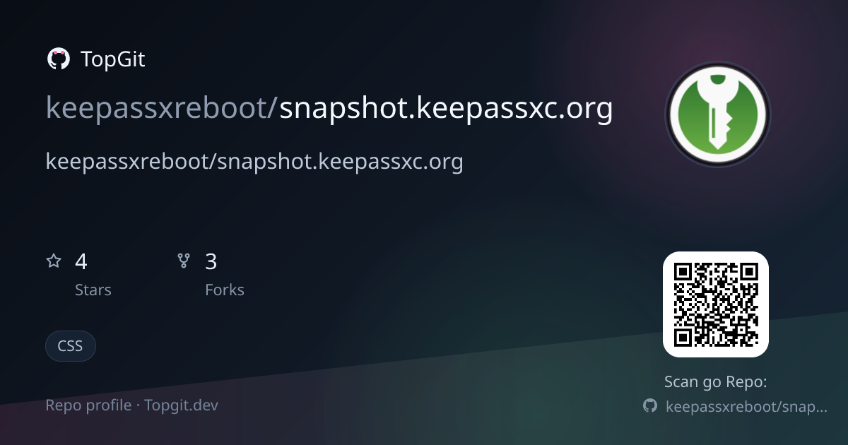 TopGit repo profile image for keepassxreboot/snapshot.keepassxc.org