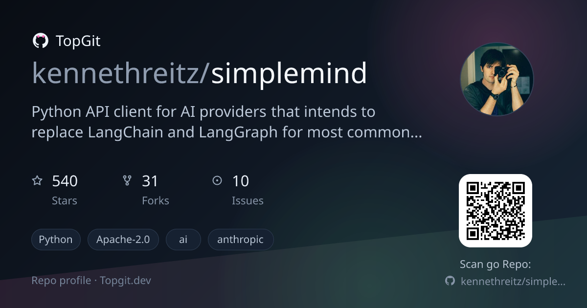 TopGit repo profile image for kennethreitz/simplemind