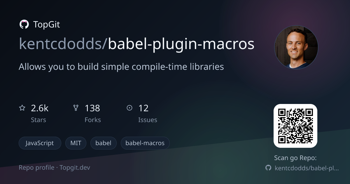 TopGit repo profile image for kentcdodds/babel-plugin-macros