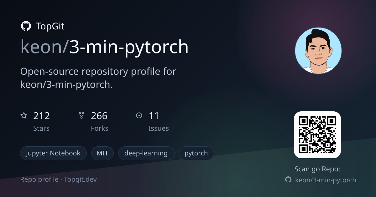 TopGit repo profile image for keon/3-min-pytorch