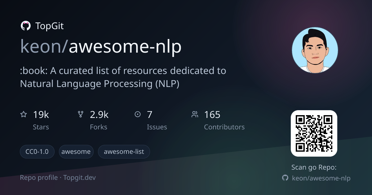 TopGit repo profile image for keon/awesome-nlp