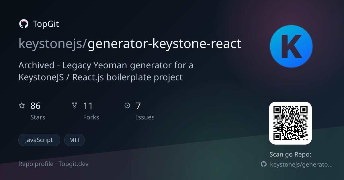 TopGit repo profile image for keystonejs/generator-keystone-react