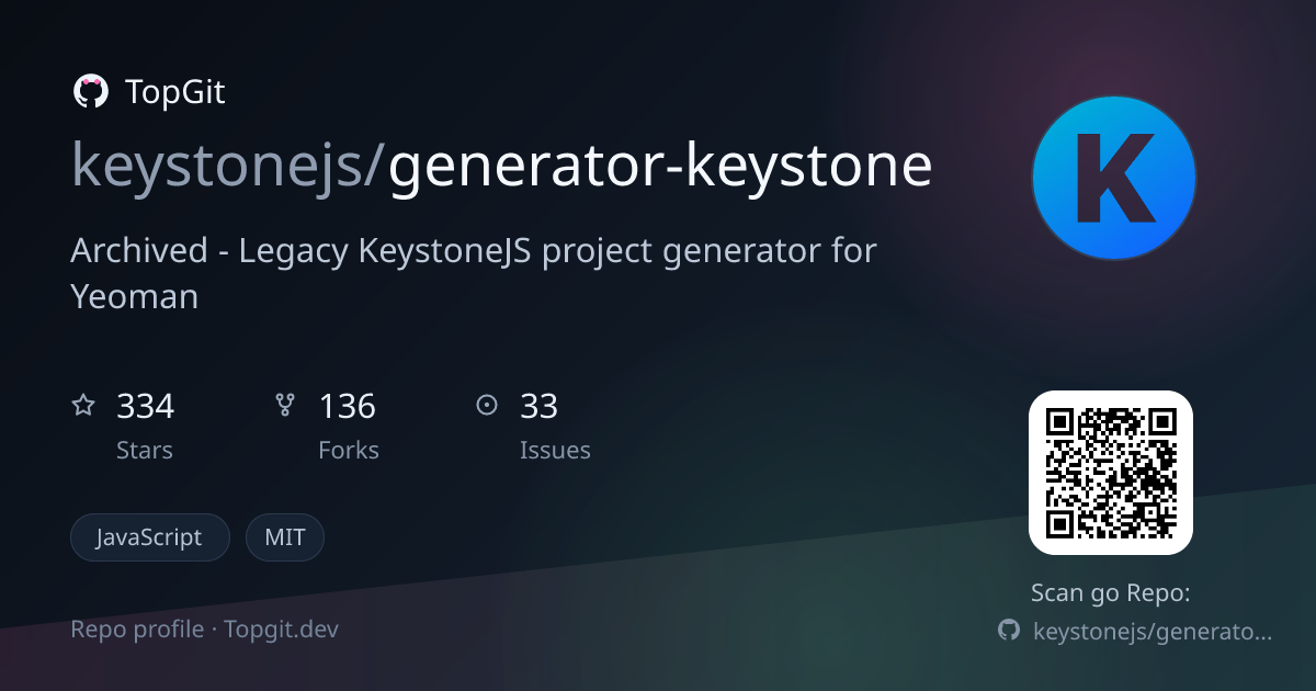 TopGit repo profile image for keystonejs/generator-keystone