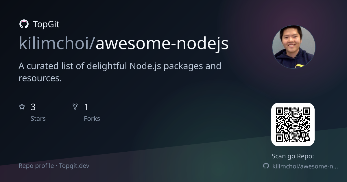 TopGit repo profile image for kilimchoi/awesome-nodejs