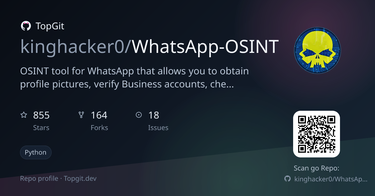 TopGit repo profile image for kinghacker0/WhatsApp-OSINT