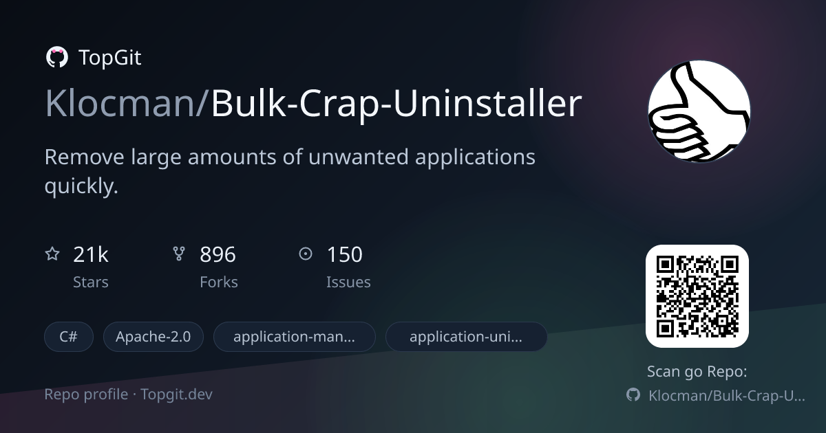TopGit repo profile image for Klocman/Bulk-Crap-Uninstaller