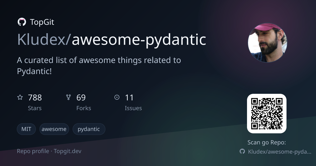 TopGit repo profile image for Kludex/awesome-pydantic