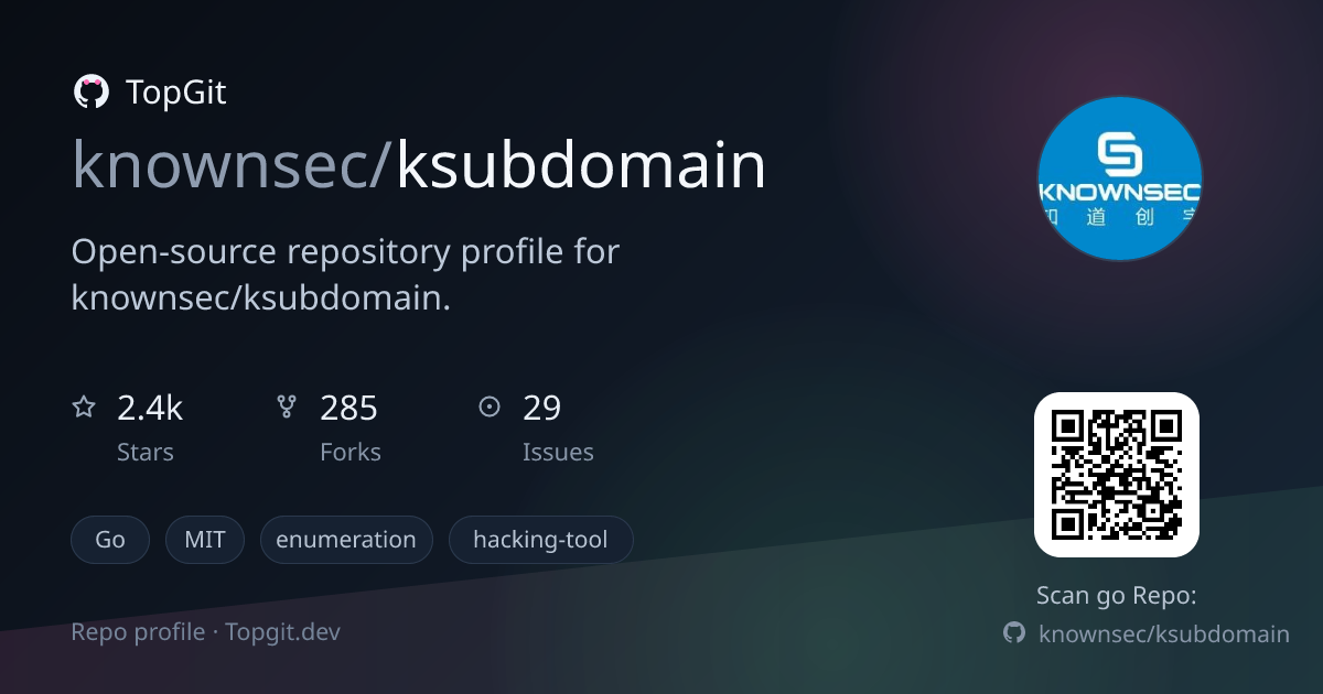 TopGit repo profile image for knownsec/ksubdomain