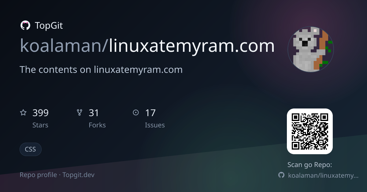 TopGit repo profile image for koalaman/linuxatemyram.com