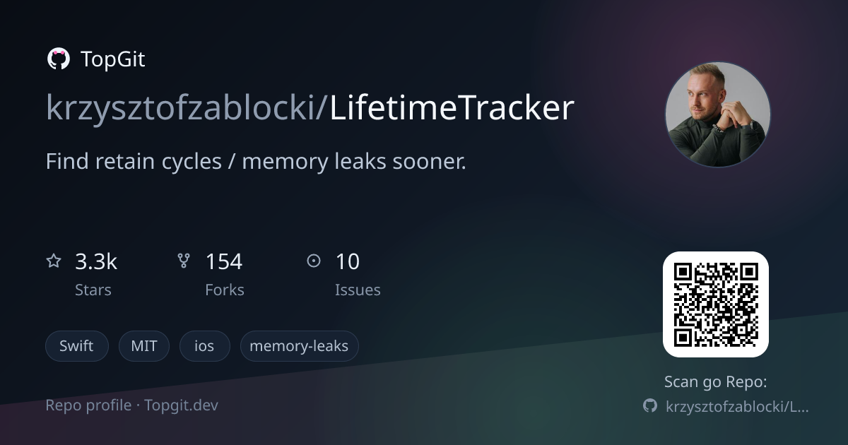 TopGit repo profile image for krzysztofzablocki/LifetimeTracker
