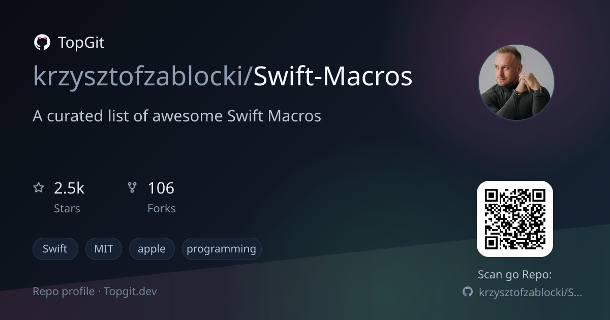 TopGit repo profile image for krzysztofzablocki/Swift-Macros