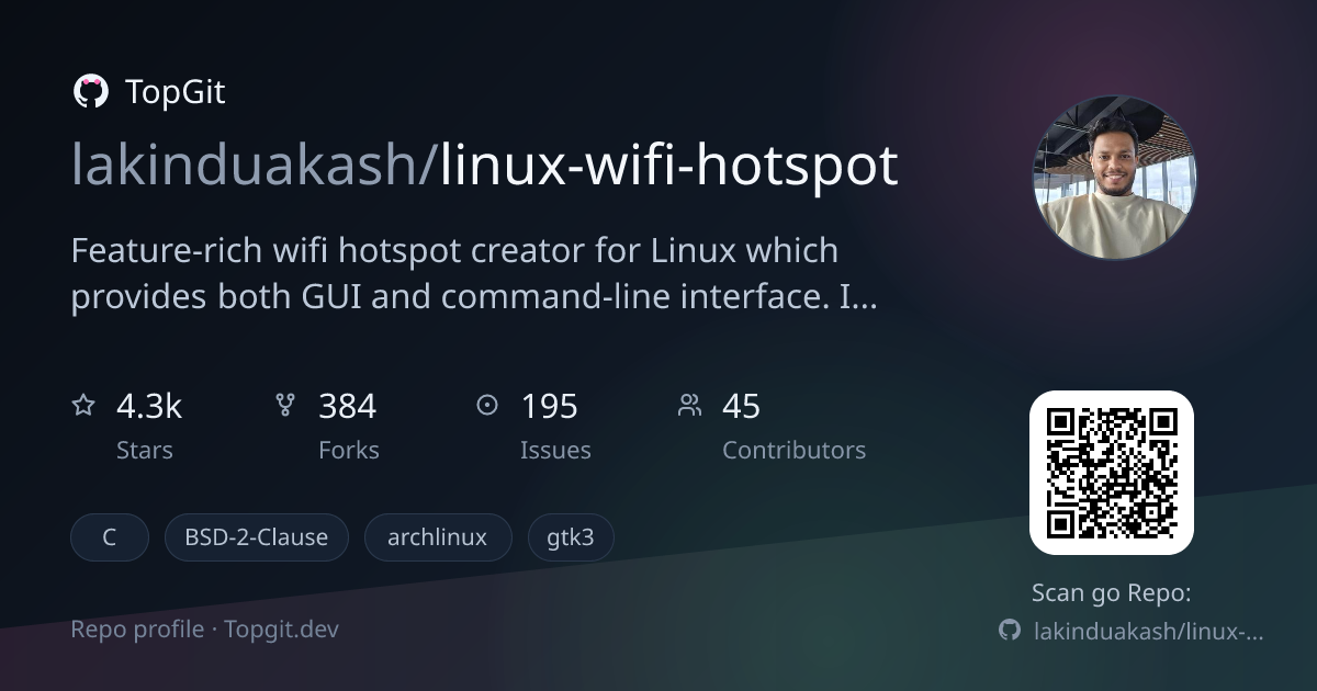 TopGit repo profile image for lakinduakash/linux-wifi-hotspot