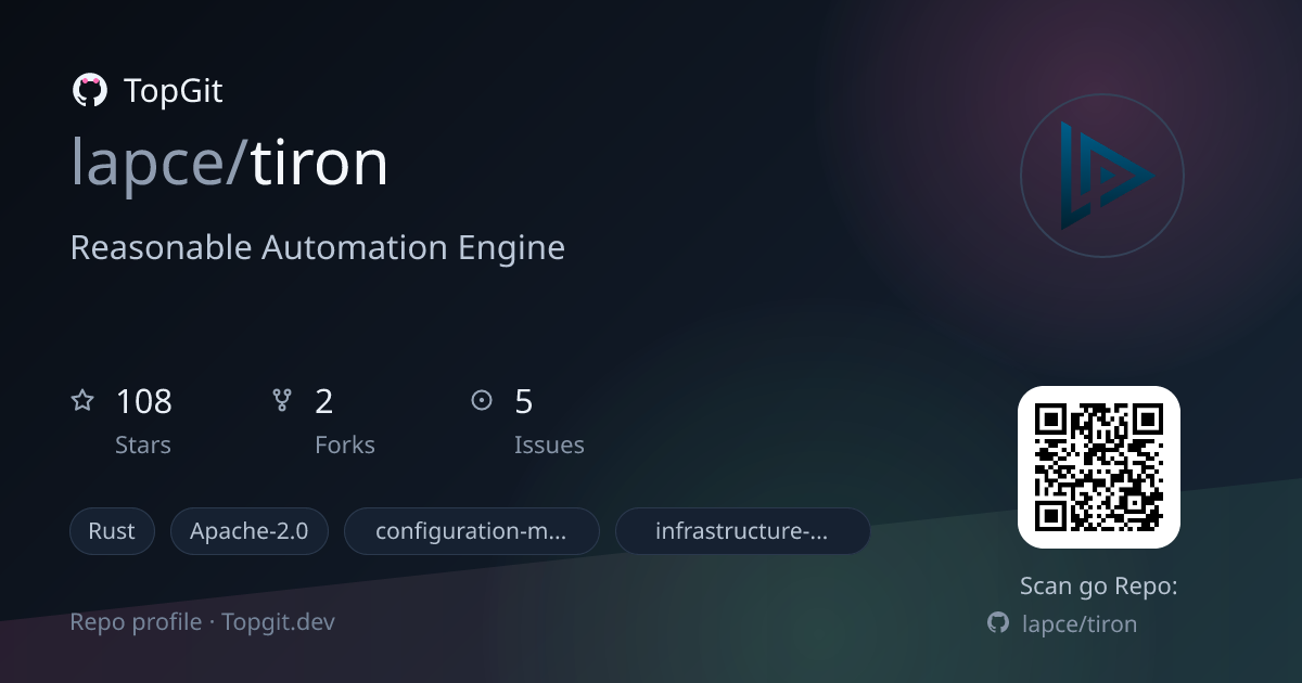 TopGit repo profile image for lapce/tiron