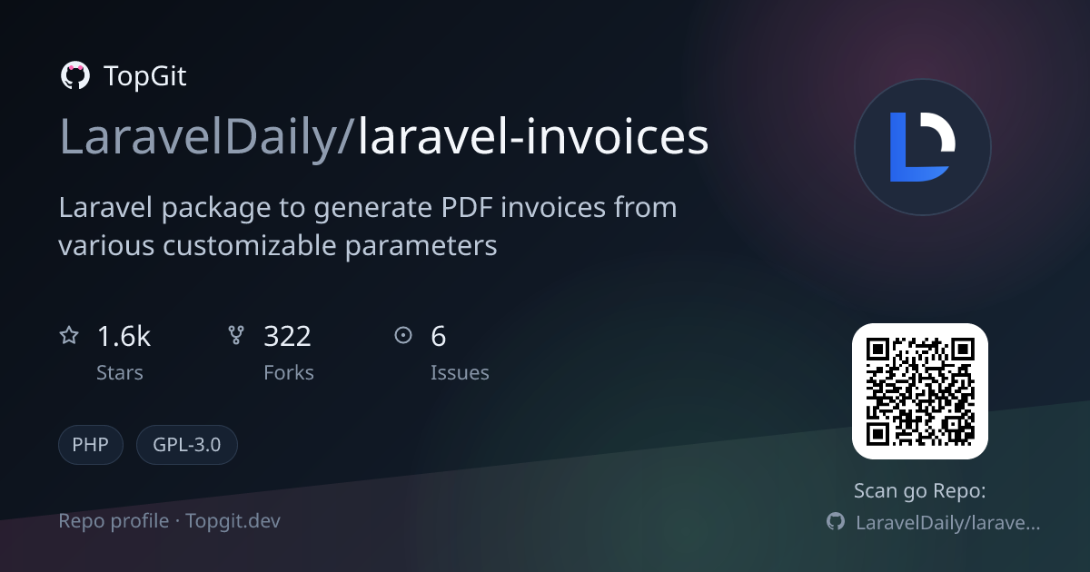 TopGit repo profile image for LaravelDaily/laravel-invoices
