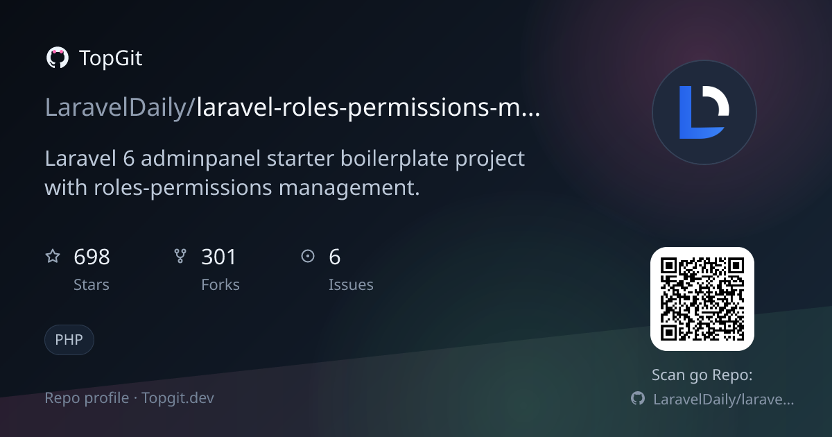 TopGit repo profile image for LaravelDaily/laravel-roles-permissions-manager