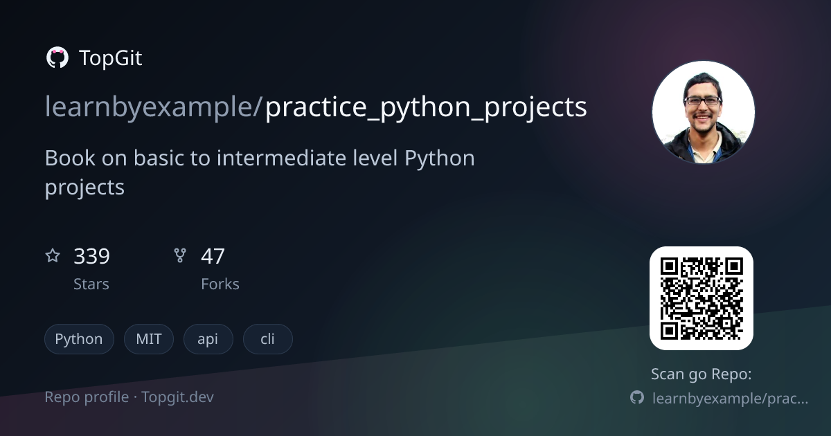 TopGit repo profile image for learnbyexample/practice_python_projects