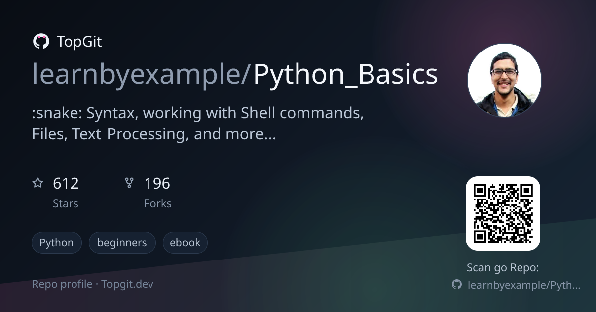 TopGit repo profile image for learnbyexample/Python_Basics