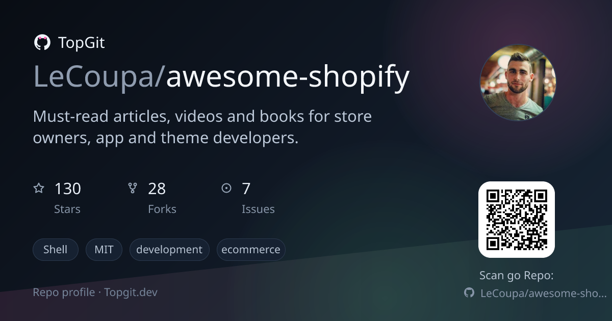 TopGit repo profile image for LeCoupa/awesome-shopify