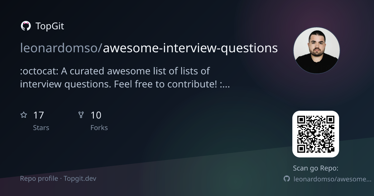 TopGit repo profile image for leonardomso/awesome-interview-questions