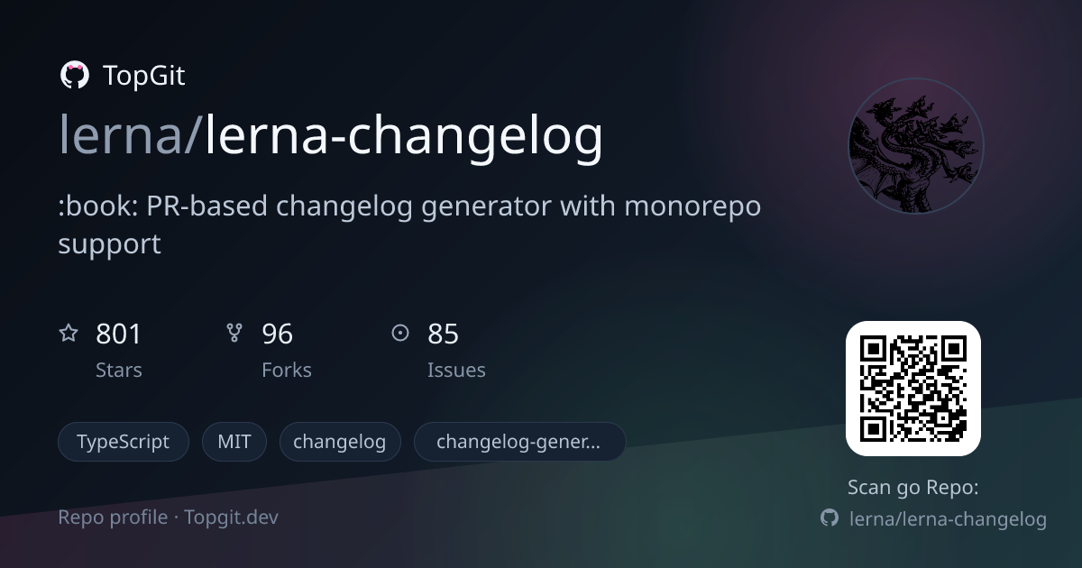 TopGit repo profile image for lerna/lerna-changelog